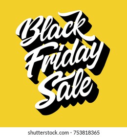 Handwritten modern brush lettering 3d of Black Friday sale on yellow background. Vector illustration.