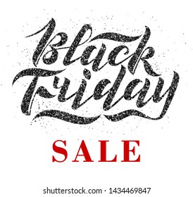 Handwritten modern brush lettering with glitter texture. Black Friday isolated on white background. Cool logo for banner, flyer, label, poster.