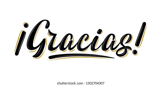 Handwritten modern brush lettering Gracias! on white. Thank You Text in Spanish for invitation, T-shirt print design, postcard, banner, motivation poster, web, icon. Isolated vector