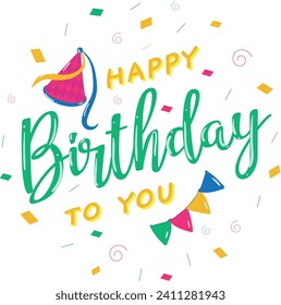 Handwritten modern brush lettering of Happy Birthday on white background. Typography design. Greetings card.