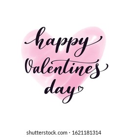 Handwritten modern lettering and decorative watercolor heart. Vector illustration on white background for greeting card Valentine's day or wedding, poster or leaflet.