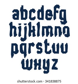 Handwritten monochrome dirty vector lowercase letters, stylish letters drawn with ink brush, doodle alphabet.