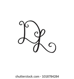 Handwritten monogram DL icon, logo with swirls isolated on white background