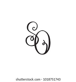 Handwritten monogram SO icon, logo with swirls isolated on white background