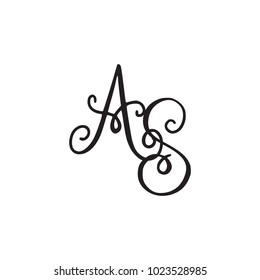 Handwritten monogram AS icon, logo with swirls isolated on white background