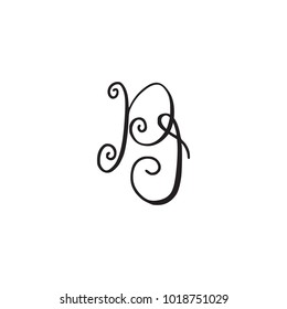 Handwritten monogram PI icon, logo with swirls isolated on white background