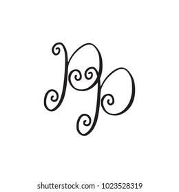 Handwritten monogram PP icon, logo with swirls isolated on white background