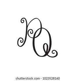 Handwritten monogram PQ icon, logo with swirls isolated on white background