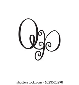 Handwritten monogram QP icon, logo with swirls isolated on white background