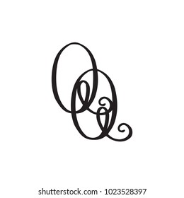 Handwritten monogram QQ icon, logo with swirls isolated on white background