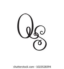 Handwritten monogram QS icon, logo with swirls isolated on white background