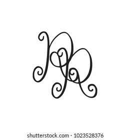 Handwritten monogram RR icon, logo with swirls isolated on white background