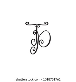 Handwritten monogram TP icon, logo with swirls isolated on white background