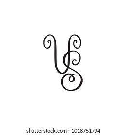 Handwritten monogram VS icon, logo with swirls isolated on white background