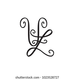 Handwritten monogram VZ icon, logo with swirls isolated on white background