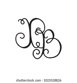 Handwritten monogram XB icon, logo with swirls isolated on white background