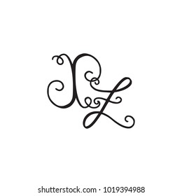 Handwritten monogram XZ icon, logo with swirls isolated on white background