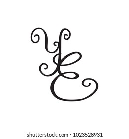Handwritten monogram YE icon, logo with swirls isolated on white background