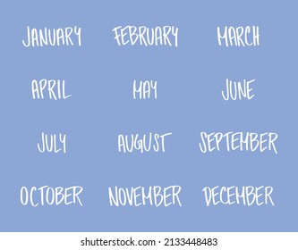 Handwritten month names vector drawing isolated