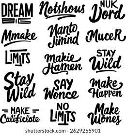 Handwritten Motivational Words and Phrases Vector Set – Brush Script Typography for T-Shirts, Stickers, and Prints