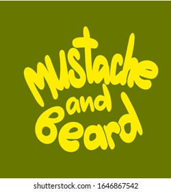handwritten mustache and beard font, funny, rounded, yellow letters, olive background, freehand drawing