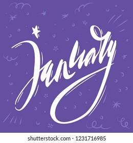 Handwritten name of month: January. Lettering calendar. Calligraphy words for calendars and organizers. One month.