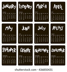 Handwritten names of months. 2017 calendar template. First day Sunday. Illustration in vector format. Calligraphy words for calendars and organizers.