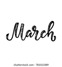 Handwritten names of months: March. Calligraphy words for calendars and organizers.