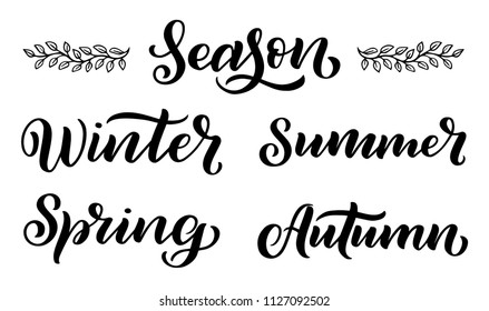 Handwritten names of seasons: winter, spring, autumn, summer. Calligraphy words for calendars and organizers. Vector