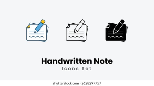 Handwritten Note Icons thin line and glyph vector icon stock illustration