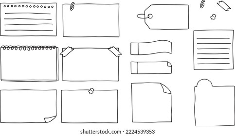 Handwritten notepad and sticky note vector illustration set