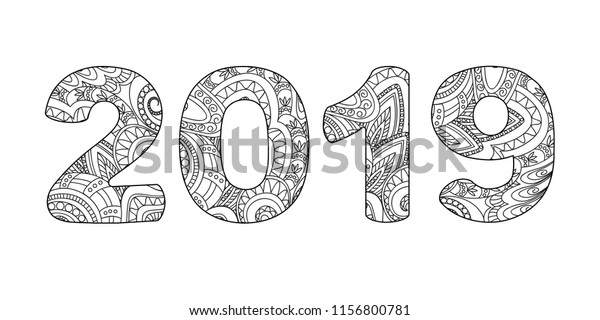 Handwritten Number 2019 Patterned Zentangle Shapes Stock Vector ...