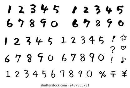 Handwritten number set, marker, brush