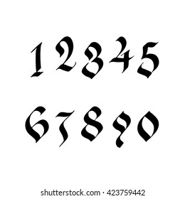 handwritten numbers in the Gothic style. vector illustration isolated on a white background