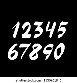 Handwritten numbers isolated on background. Hand drawn brush stroke fonts