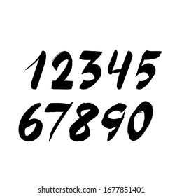 Handwritten Numbers Isolated On White Background. Hand Drawn Brush Stroke Fonts. Black Numeral. Vector Illustration