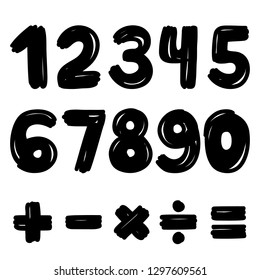 Handwritten numbers and mathematical signs, vector, set, illustration.