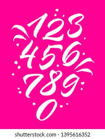 handwritten numbers on pink background, calligraphy