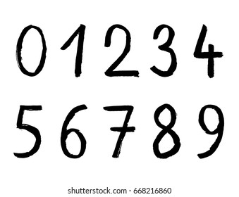 Handwritten Numbers On White Background, Brush Stroke, Vector Illustration