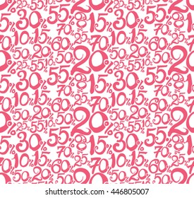 Handwritten numbers red color. Sale seamless pattern.