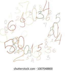 Handwritten numbers. .  Scribbled handwritten numbers for  card, poster, banner. Vector background with color numbers in primitive style. Simple pattern for your design.