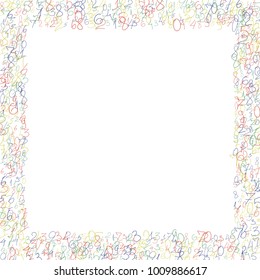 Handwritten numbers. .  Scribbled handwritten numbers for  card, poster, banner. Vector background with color numbers in primitive style. Simple pattern for your design.