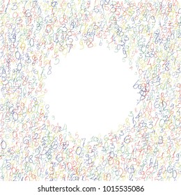 Handwritten numbers. .  Scribbled handwritten numbers for  card, poster, banner. Vector background with color numbers in primitive style. Simple pattern for your design.