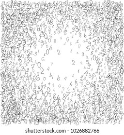 Handwritten numbers. Scribbled handwritten numbers for card, poster, banner. Vector background with numbers in primitive style. Simple pattern for your design.