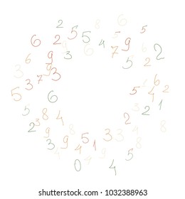 Handwritten numbers. .  Scribbled handwritten numbers for  card, poster, banner. Vector background with color numbers in primitive style. Simple pattern for your design.