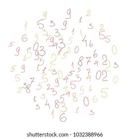 Handwritten numbers. .  Scribbled handwritten numbers for  card, poster, banner. Vector background with color numbers in primitive style. Simple pattern for your design.