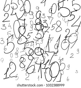 Handwritten numbers. Scribbled handwritten numbers for card, poster, banner. Vector background with numbers in primitive style. Simple pattern for your design.