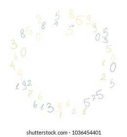 Handwritten numbers. .  Scribbled handwritten numbers for  card, poster, banner. Vector background with color numbers in primitive style. Simple pattern for your design.