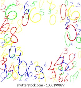 Handwritten numbers. .  Scribbled handwritten numbers for  card, poster, banner. Vector background with color numbers in primitive style. Simple pattern for your design.