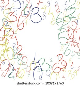 Handwritten numbers. .  Scribbled handwritten numbers for  card, poster, banner. Vector background with color numbers in primitive style. Simple pattern for your design.